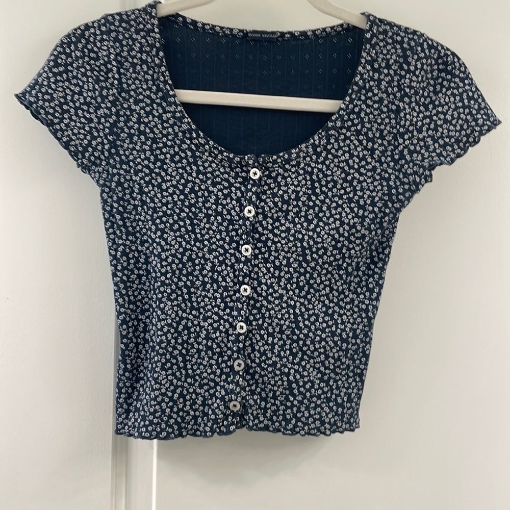 Brandy Melville Navy With White Flower Pattern And Buttons